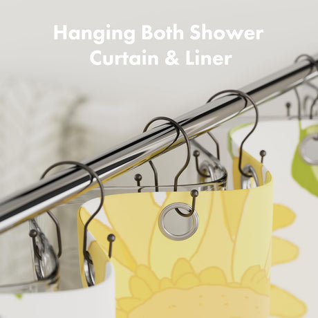 AmazerBath Anti-Drop Double Shower Curtain Hooks, Set of 12 in Bronze, Bead End, product detail and key features.