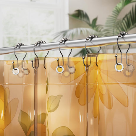 AmazerBath Anti-Drop Double Shower Curtain Hooks with Rollers, Set of 12 in Bronze, product detail and key features.
