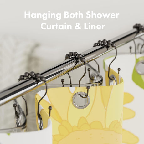 AmazerBath Anti-Drop Double Shower Curtain Hooks with Rollers, Set of 12 in Bronze, product detail and key features.