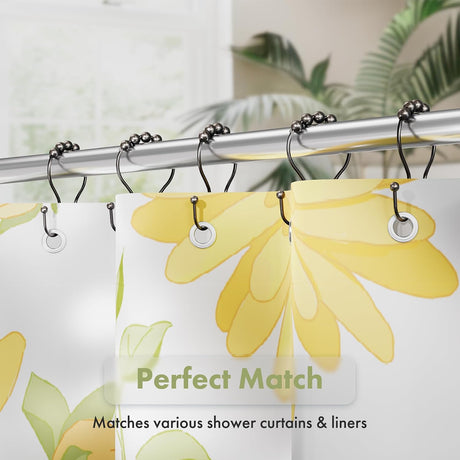 AmazerBath Anti-Drop Double Shower Curtain Hooks with Rollers, Set of 12 in Bronze, product detail and key features.
