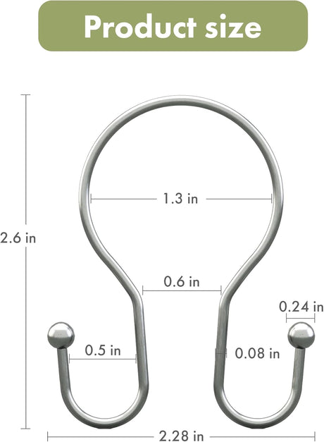 AmazerBath Anti-Drop Double Shower Curtain Hooks, Set of 12 in Chrome, Bead End, product detail and key features.
