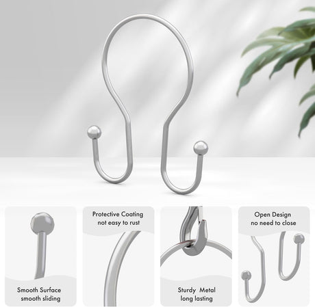 AmazerBath Anti-Drop Double Shower Curtain Hooks, Set of 12 in Chrome, Bead End, product detail and key features.