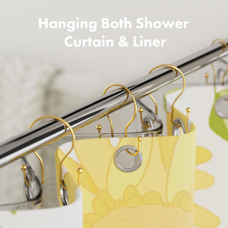 AmazerBath Anti-Drop Double Shower Curtain Hooks, Set of 12 in Dark Gold, Bead End, product detail and key features.