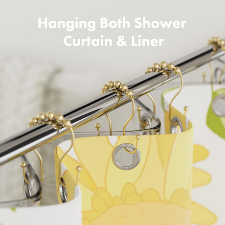 AmazerBath Anti-Drop Double Shower Curtain Hooks with Rollers, Set of 12 in Gold, product detail and key features.