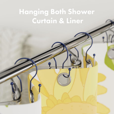 AmazerBath Anti-Drop Double Shower Curtain Hooks, Set of 12 in Navy Blue, Bead End, product detail and key features.