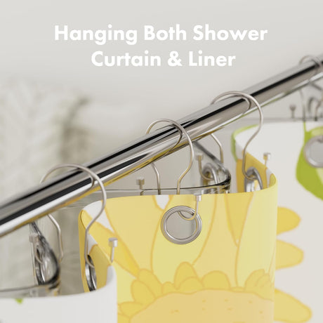 AmazerBath Anti-Drop Double Shower Curtain Hooks, Set of 12 in Nickel with Cap End, product detail image 2.