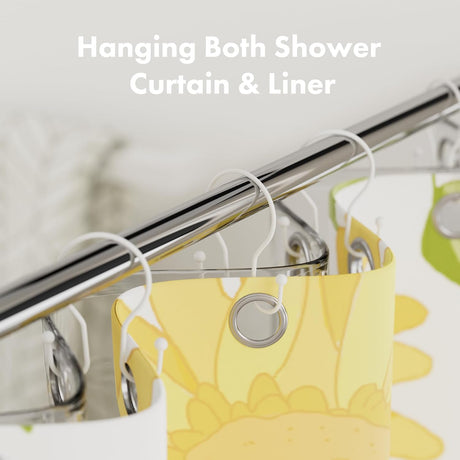 AmazerBath Anti-Drop Double Shower Curtain Hooks, Set of 12 in White, Bead End, product detail and key features.