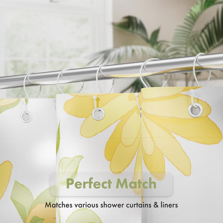 AmazerBath Anti-Drop Double Shower Curtain Hooks, Set of 12 in White, Bead End, product detail and key features.