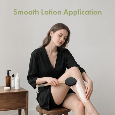 AmazerBath black lotion applicator used for smooth application on the lower leg.