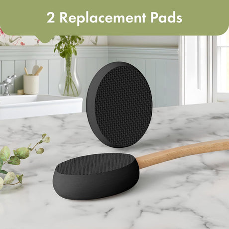 AmazerBath black back lotion applicator with two replaceable textured EVA pads.