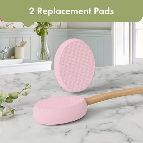 AmazerBath pink lotion applicator used for smooth application on the lower leg.