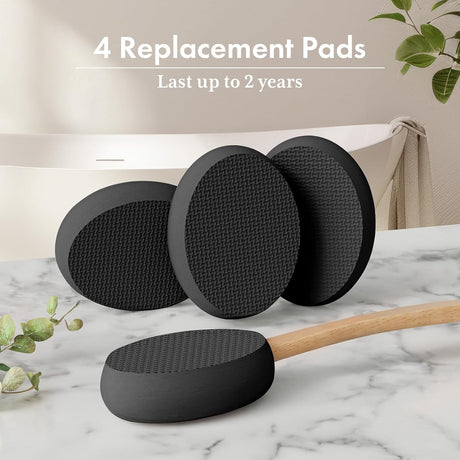 AmazerBath black back lotion applicator with four replaceable textured EVA pads.