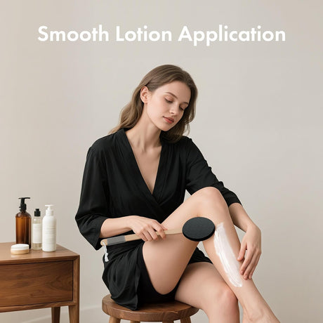 AmazerBath black lotion applicator used for smooth application on the lower leg.