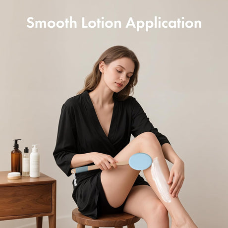 AmazerBath blue back lotion applicator with four replaceable textured EVA pads.
