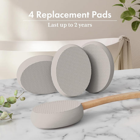 AmazerBath gray back lotion applicator with four replaceable textured EVA pads.