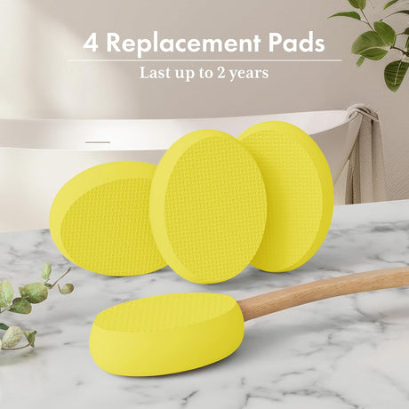 AmazerBath lemon yellow back lotion applicator with four replaceable textured EVA pads.