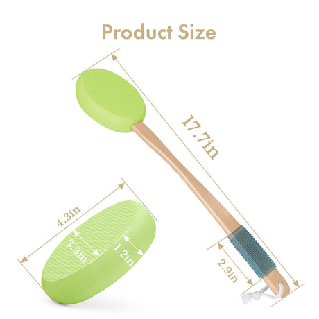 AmazerBath lime back lotion applicator with a 17.7-inch wooden handle, 4.3-inch pad, and anti-slip grip.