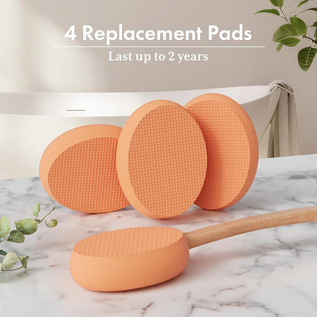 AmazerBath orange back lotion applicator with four replaceable textured EVA pads.