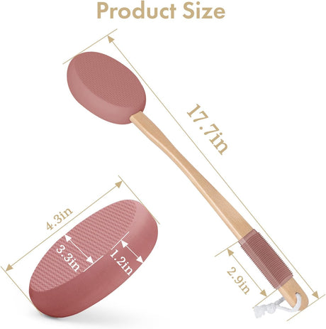AmazerBath rosewood back lotion applicator with a 17.7-inch wooden handle, 4.3-inch pad, and anti-slip grip.