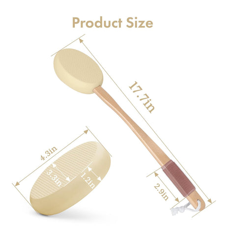 AmazerBath sandstone back lotion applicator with a 17.7-inch wooden handle, 4.3-inch pad, and anti-slip grip.