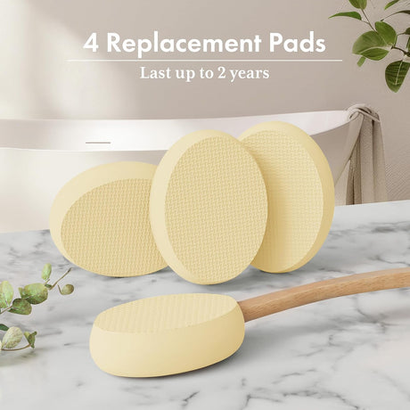 AmazerBath sandstone back lotion applicator with four replaceable textured EVA pads.