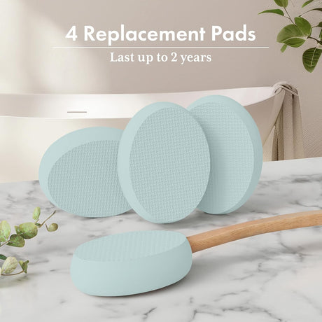 AmazerBath sky blue back lotion applicator with four replaceable textured EVA pads.