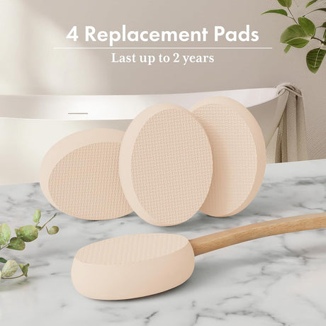AmazerBath soft beige back lotion applicator with four replaceable textured EVA pads.