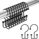 AmazerBath Black Ball End double shower curtain hooks displayed on a rod with two individual hooks on a white background.