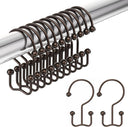 AmazerBath Bronze Ball End double shower curtain hooks displayed on a rod with two individual hooks on a white background.