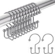 AmazerBath Chrome Ball End double shower curtain hooks displayed on a rod with two individual hooks on a white background.