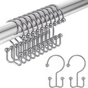 AmazerBath Chrome Ball End double shower curtain hooks displayed on a rod with two individual hooks on a white background.