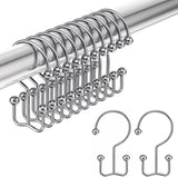 AmazerBath Chrome Ball End double shower curtain hooks displayed on a rod with two individual hooks on a white background.