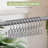 AmazerBath Chrome stainless steel Ball End double shower curtain hooks arranged on a rod to highlight the sturdy finish.