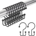 AmazerBath Matte Black Ball End double shower curtain hooks displayed on a rod with two individual hooks on a white background.