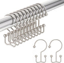AmazerBath Matte Nickel Ball End double shower curtain hooks displayed on a rod with two individual hooks on a white background.