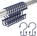 AmazerBath Navy Blue Ball End double shower curtain hooks displayed on a rod with two individual hooks on a white background.