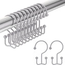 AmazerBath Space Silver Ball End double shower curtain hooks displayed on a rod with two individual hooks on a white background.