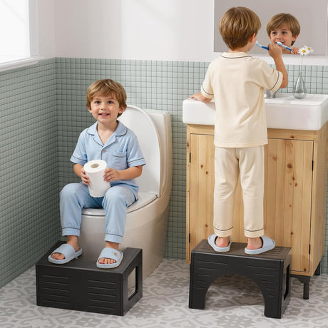 AmazerBath 3-in-1 Bamboo Potty Training Toilet Stool in Black, 9 Inches, product detail and key features.