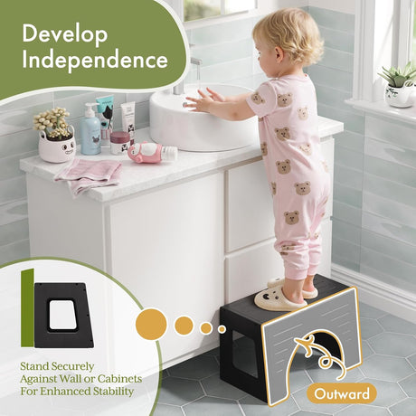 AmazerBath 3-in-1 Bamboo Potty Training Toilet Stool in Black, 9 Inches, product detail and key features.
