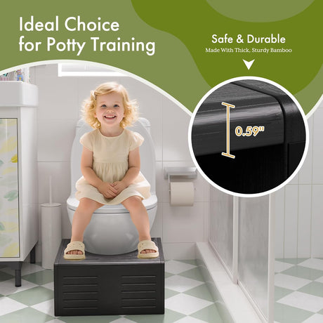 AmazerBath 3-in-1 Bamboo Potty Training Toilet Stool in Black, 9 Inches, product detail and key features.