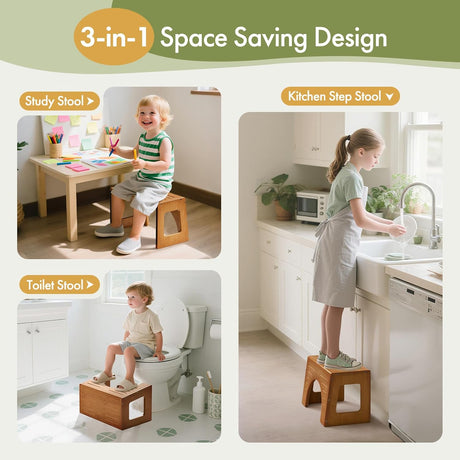 AmazerBath 3-in-1 Bamboo Potty Training Toilet Stool in Dark Wood, 9 Inches, product detail and key features.