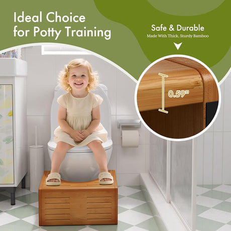 AmazerBath 3-in-1 Bamboo Potty Training Toilet Stool in Dark Wood, 9 Inches, product detail and key features.