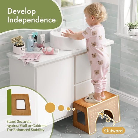 AmazerBath 3-in-1 Bamboo Potty Training Toilet Stool in Dark Wood, 9 Inches, product detail and key features.
