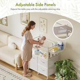AmazerBath White bamboo baby changing table in a nursery with adjustable side panels shown beside the changing surface.