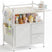 AmazerBath White bamboo baby changing table with drawers, open shelves, side pockets, and nursery storage.