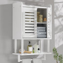 AmazerBath White bamboo bathroom wall cabinet with 2 doors, 16.5-inch wide.