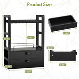 Bamboo Countertop Vanity Organizer in black size and dimensions chart.