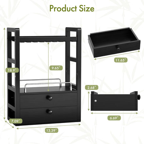 AmazerBath Bamboo Countertop Vanity Organizer in Black, 7.09"D x 13.39"W x 18.9"H, product detail and key features.