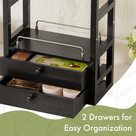 AmazerBath Bamboo Countertop Vanity Organizer in Black, 7.09"D x 13.39"W x 18.9"H, product detail and key features.
