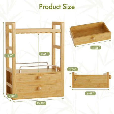 Bamboo Countertop Vanity Organizer size and dimensions chart.